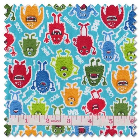 Monster Mash - monsters blue (per 1/4 metre)