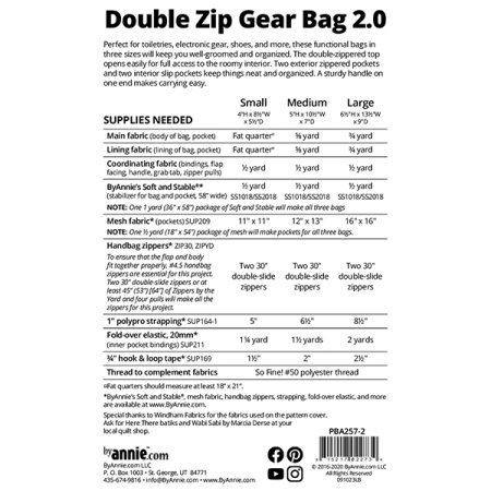 By Annie Double Zip Gear Bag 2.0 pattern