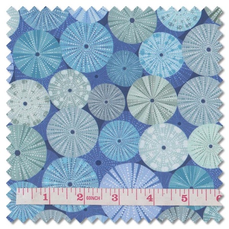 Chalki - blue sea urchin shells on Greek blue (per 1/4 metre)