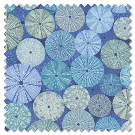 Chalki - blue sea urchin shells on Greek blue (per 1/4 metre)