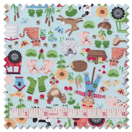 Fun on the Farm - friends blue (per 1/4 metre)