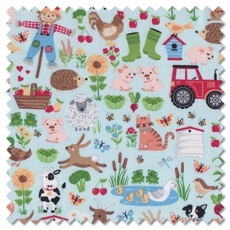 Fun on the Farm - friends blue (per 1/4 metre)