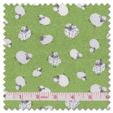 Fun on the Farm - woolly sheep green (per 1/4 metre)