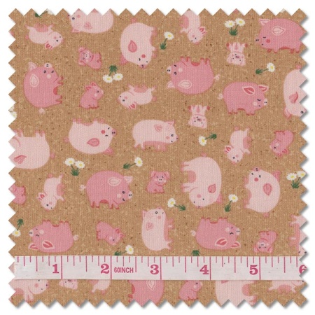 Fun on the Farm - happy pigs brown (per 1/4 metre)