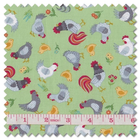 Fun on the Farm - chickens green (per 1/4 metre)