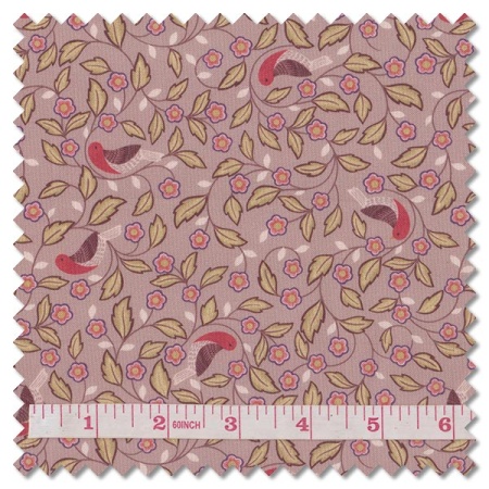 Isabella - arts & crafts birds on dark taupe (per 1/4 metre)