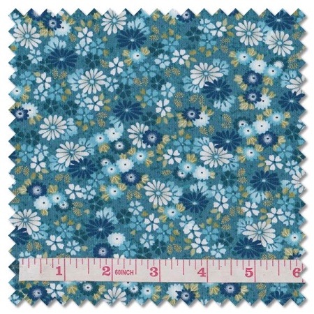 Kasumi - floating flowers teal (per 1/4 metre)