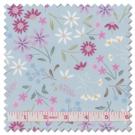 The Pressed Flowers - sleeping bloom light teal (per 1/4 metre)