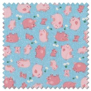 Fun on the Farm - happy pigs blue (per 1/4 metre)