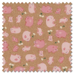 Fun on the Farm - happy pigs brown (per 1/4 metre)